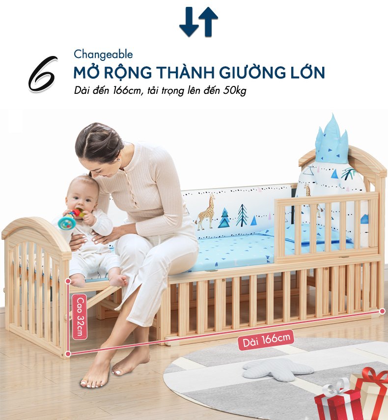 giường cũi cho bé sơ sinh Chilux đồng hành cùng bé đến 12 tuổi