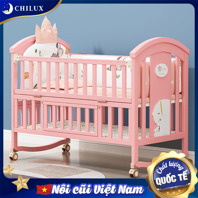 Nôi cũi cho bé Chilux Peace - Pink mẫu sơn hồng có chất lượng tốt và an toàn tại Hà Nội