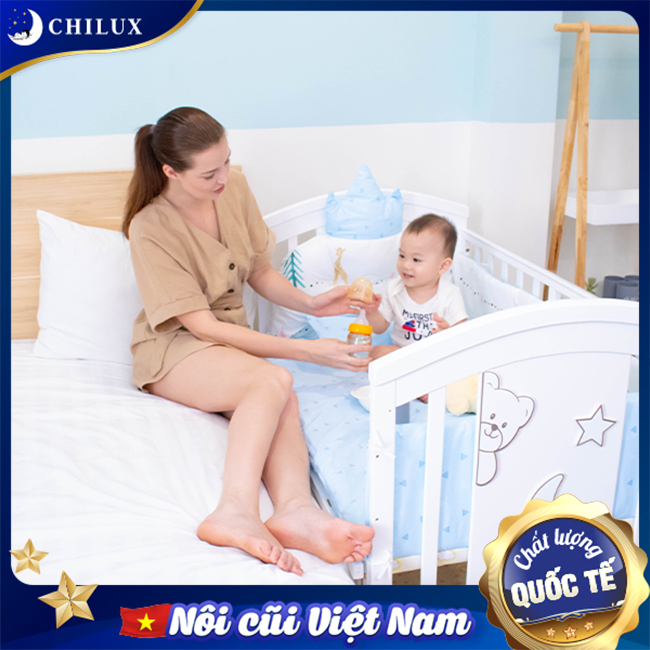 Mẫu nôi em bé sơn trắng Chilux Peace - White - chế độ ghép giường giúp mẹ chăm sóc bé dễ dàng hơn