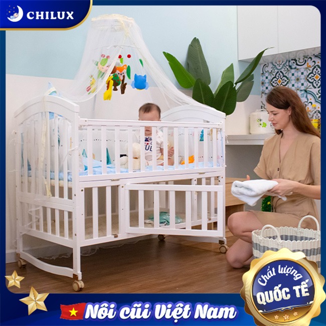 Cũi em bé cao cấp Chilux đa năng màu trắng Chilux Peace - White Cũi em bé cao cấp Chilux đa năng màu trắng Chilux Peace - White