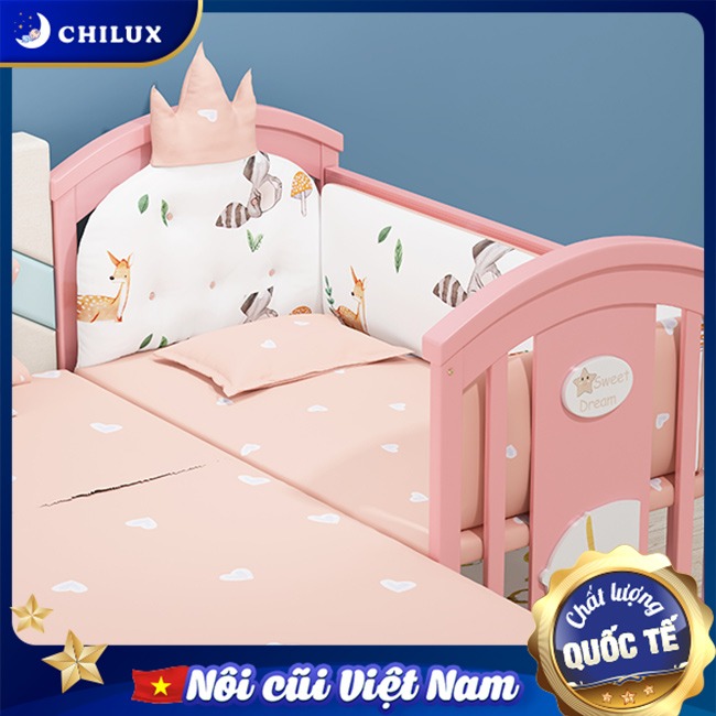 Cũi cho bé với chức năng ghép giường lớn với bố mẹ - Chilux Peace Pink