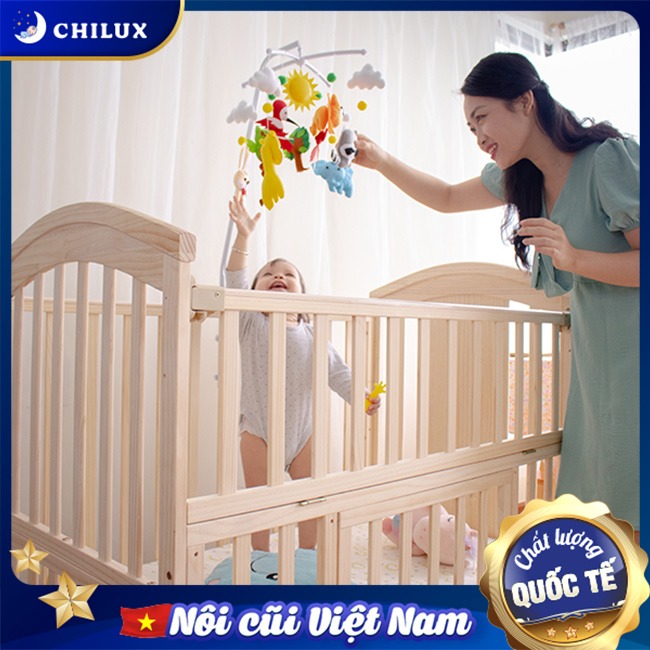 Cũi gỗ, cũi cho bé, cũi em bé, cũi trẻ em tại Hà Nội có thể ghép thành giường 1m6 - Chilux Peace Natural