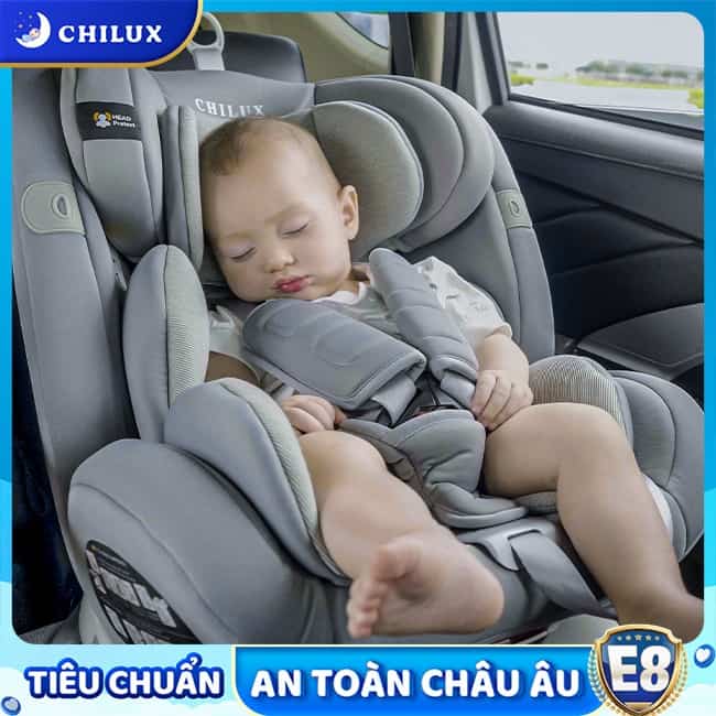 Ghế ngồi ô tô cho bé Chilux tiêu chuẩn quốc tế E8 với đai an toàn 5 điểm bảo vệ bé an toàn trọn vẹn