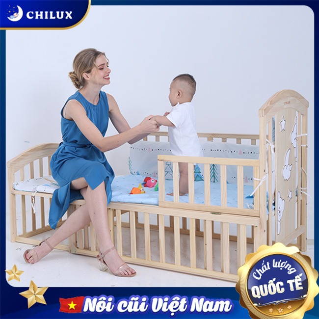 Giường cũi bằng gỗ sử dụng cho bé từ sơ sinh đến lớn an toàn
