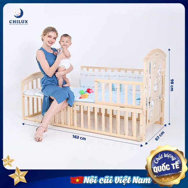 Kích thước giường cũi cho bé Chilux Peace Natural - phù hơp cho bé khi lớn