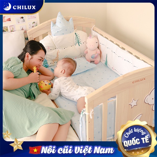 Nôi cũi đa năng cho bé Chilux có khả năng ghép giường an toàn cho bé sơ sinh