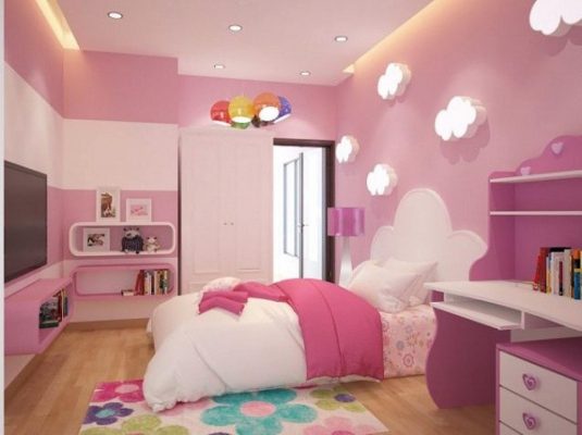Màu sơn tường phòng ngủ cho bé gái màu hồng