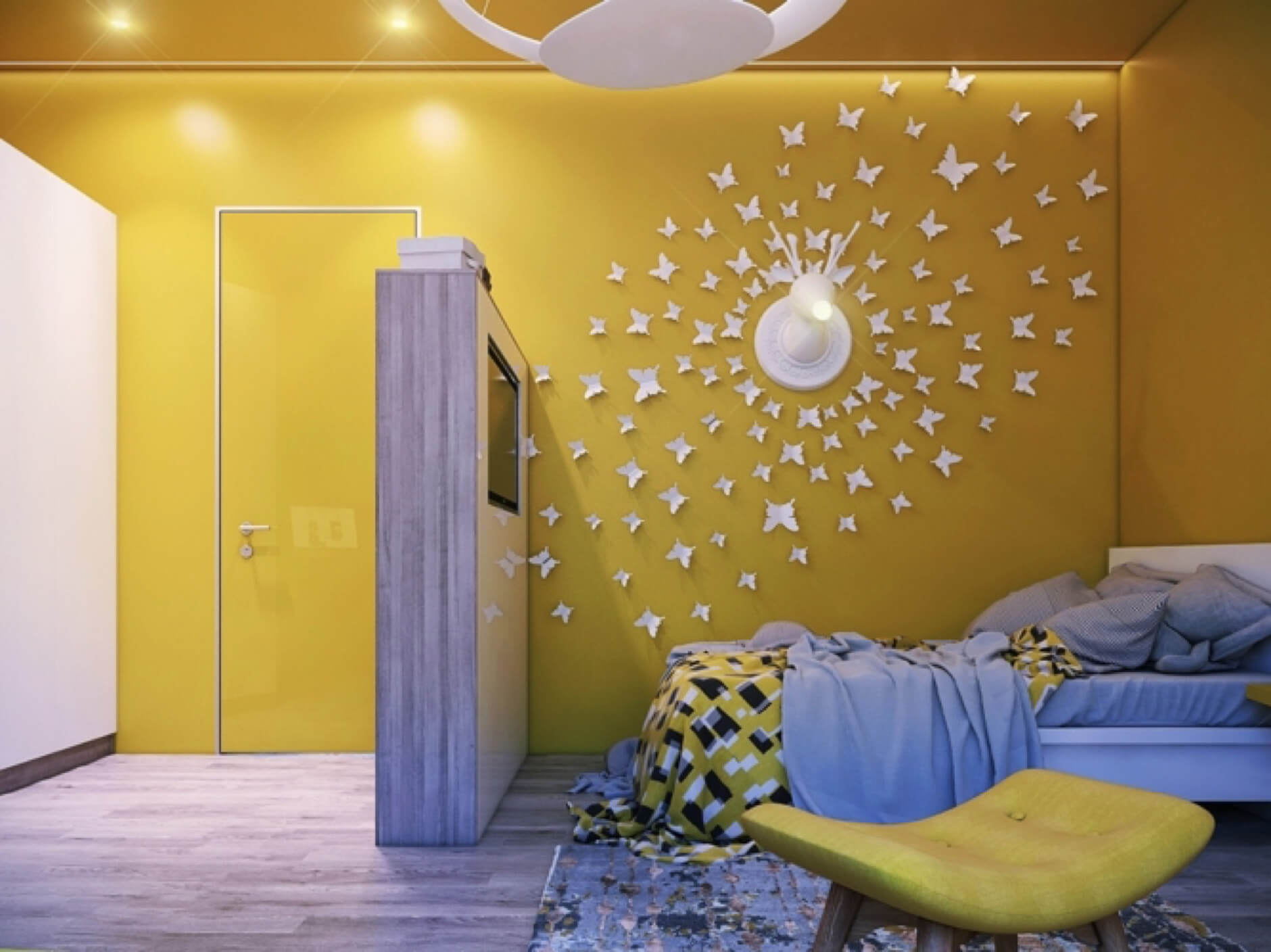 Màu sơn tường phòng ngủ cho bé gái màu vàng