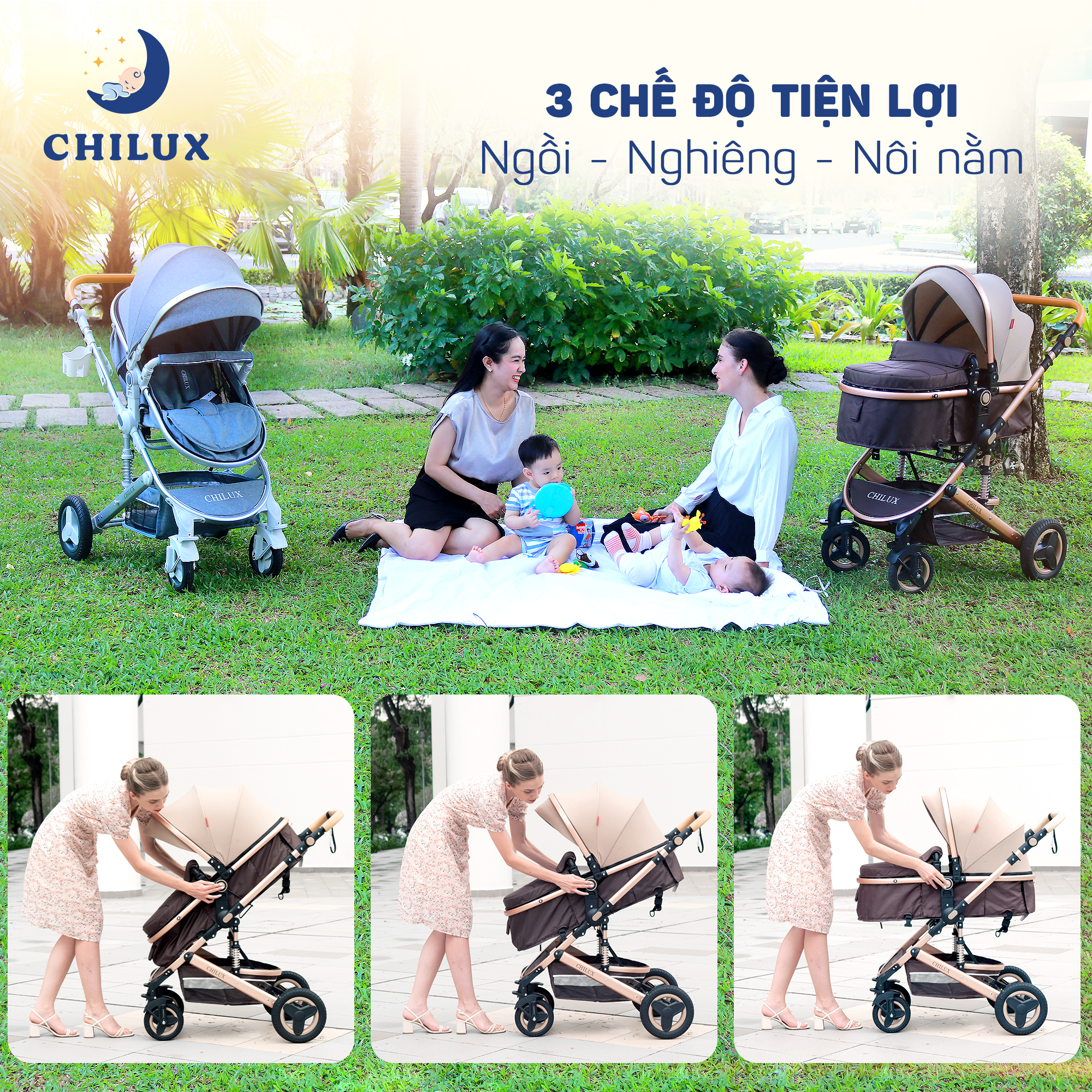Chilux V16 – Xe đẩy nôi êm ái cho bé sơ sinh