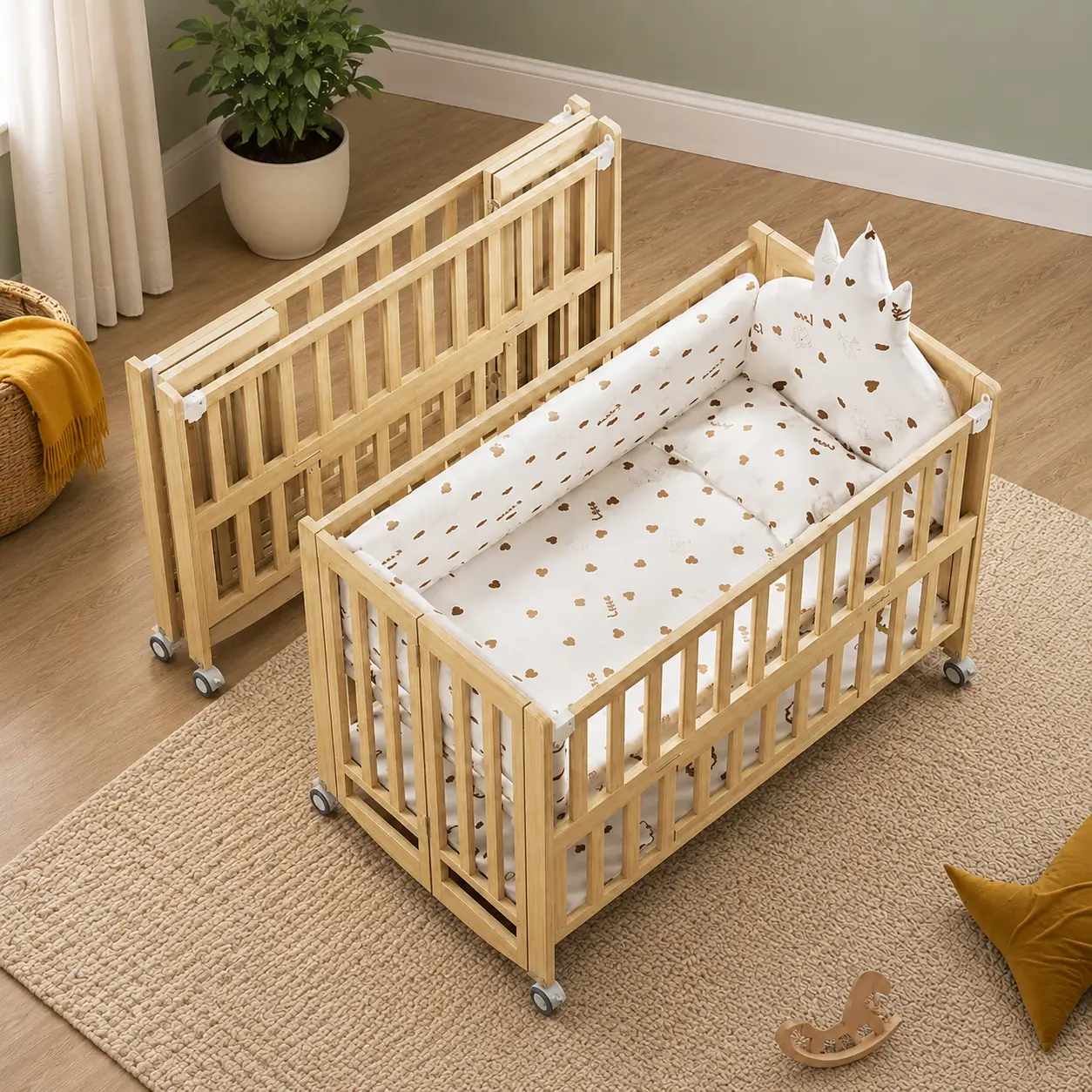 Nôi cũi gấp gọn có thể ghép giường với ba mẹ