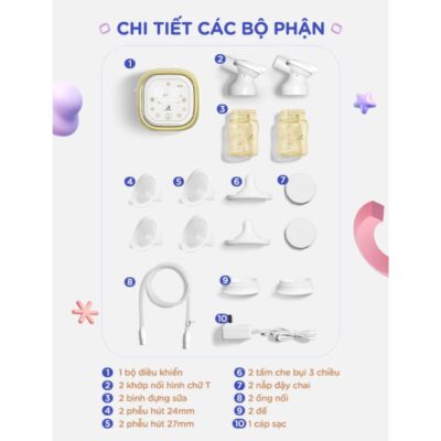 Chi tiết các bộ phận của máy hút sữa Chilux XB-8100