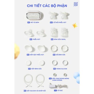 Chi tiết các bộ phận của máy hút sữa Chilux XB-8754